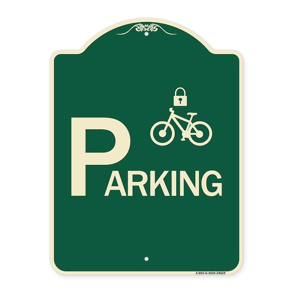 Signmission Parking With Cycle and Lock Symbol Heavy-Gauge Aluminum Architectural Sign, 24" x 18", G-1824-24625 A-DES-G-1824-24625 - main